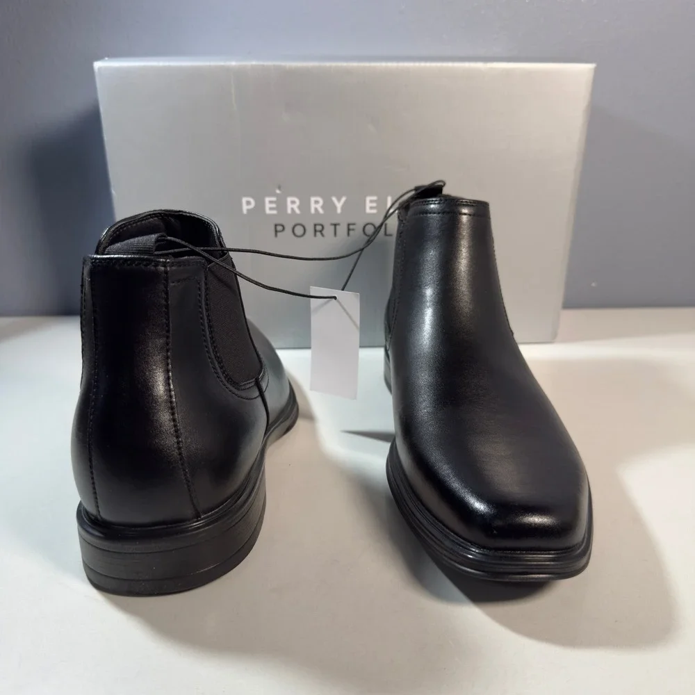 Perry Ellis Chelsea Boot Mens 9.5 Black NEW Leather Portfolio Dress Ankle